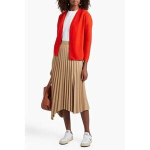 Akris Cotton V-Neck Long Sleeve Cardigan In Tomato Red Size 14